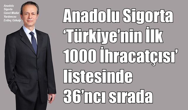 Anadolu Sigorta, ‘Türkiye’nin İlk 1000 İhracatçısı’ listesinde 36’ncı sırada