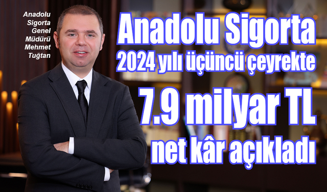 Anadolu Sigorta’nın 2024 üçüncü çeyrek kârı: 7.9 milyar TL